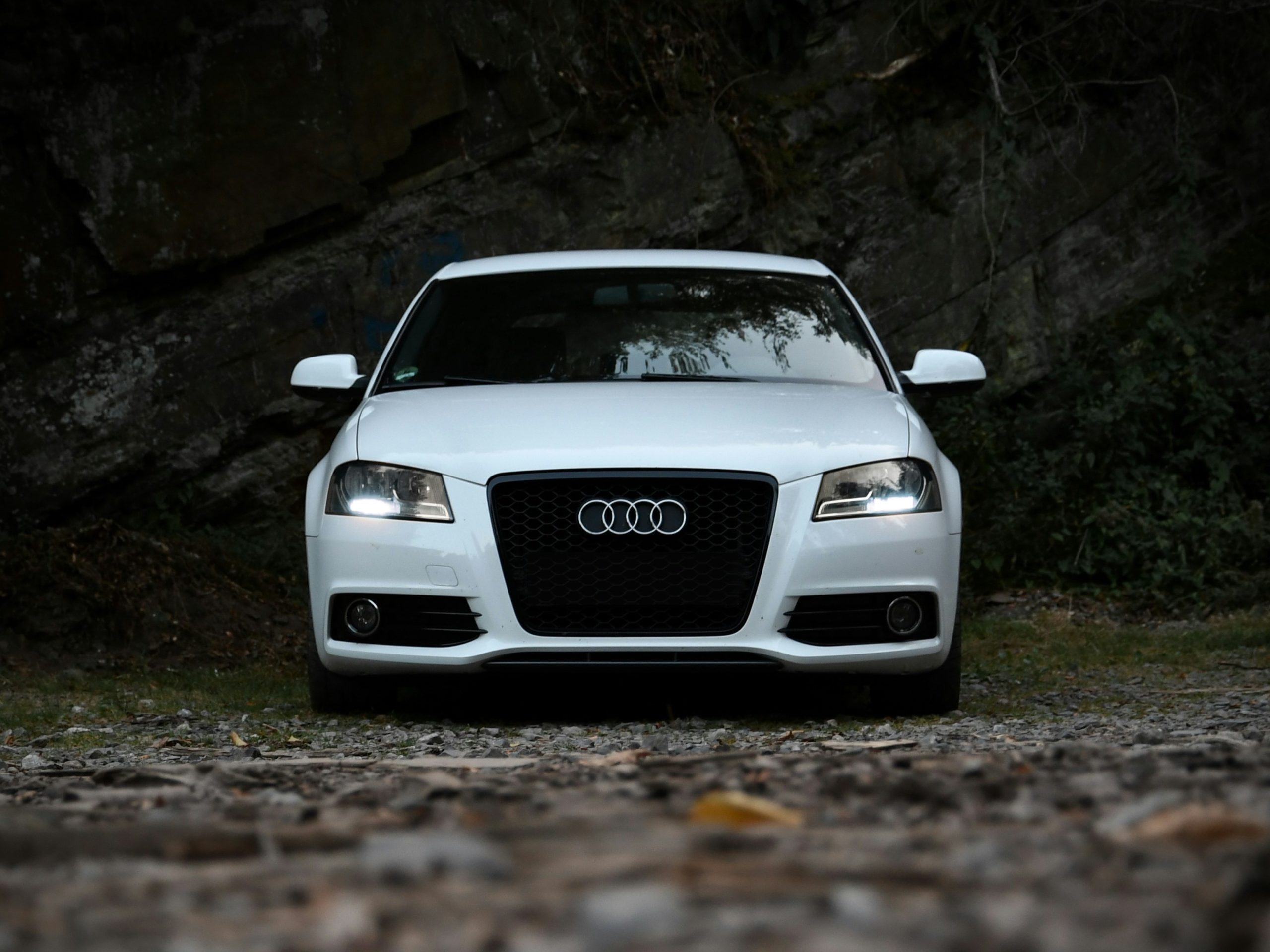 White audi A3 with daylight running light on