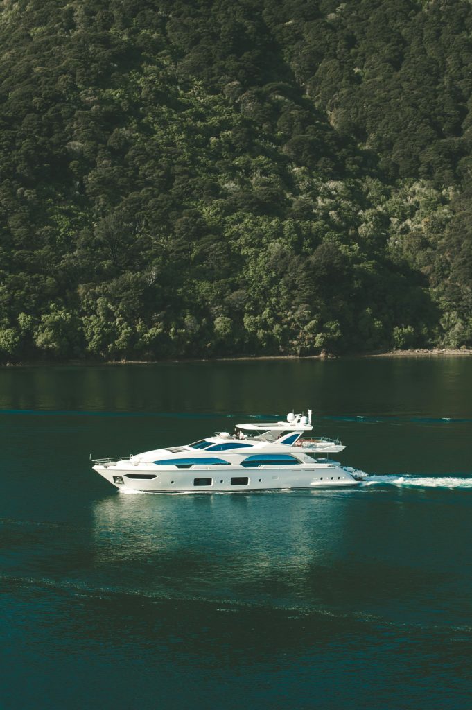 yacht sailing on a river