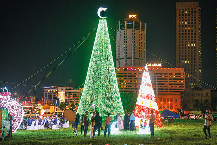 The Light-up Colombo Project by Sri Lanka Tourism at Colombo, with a large Christmas tree light decoration.