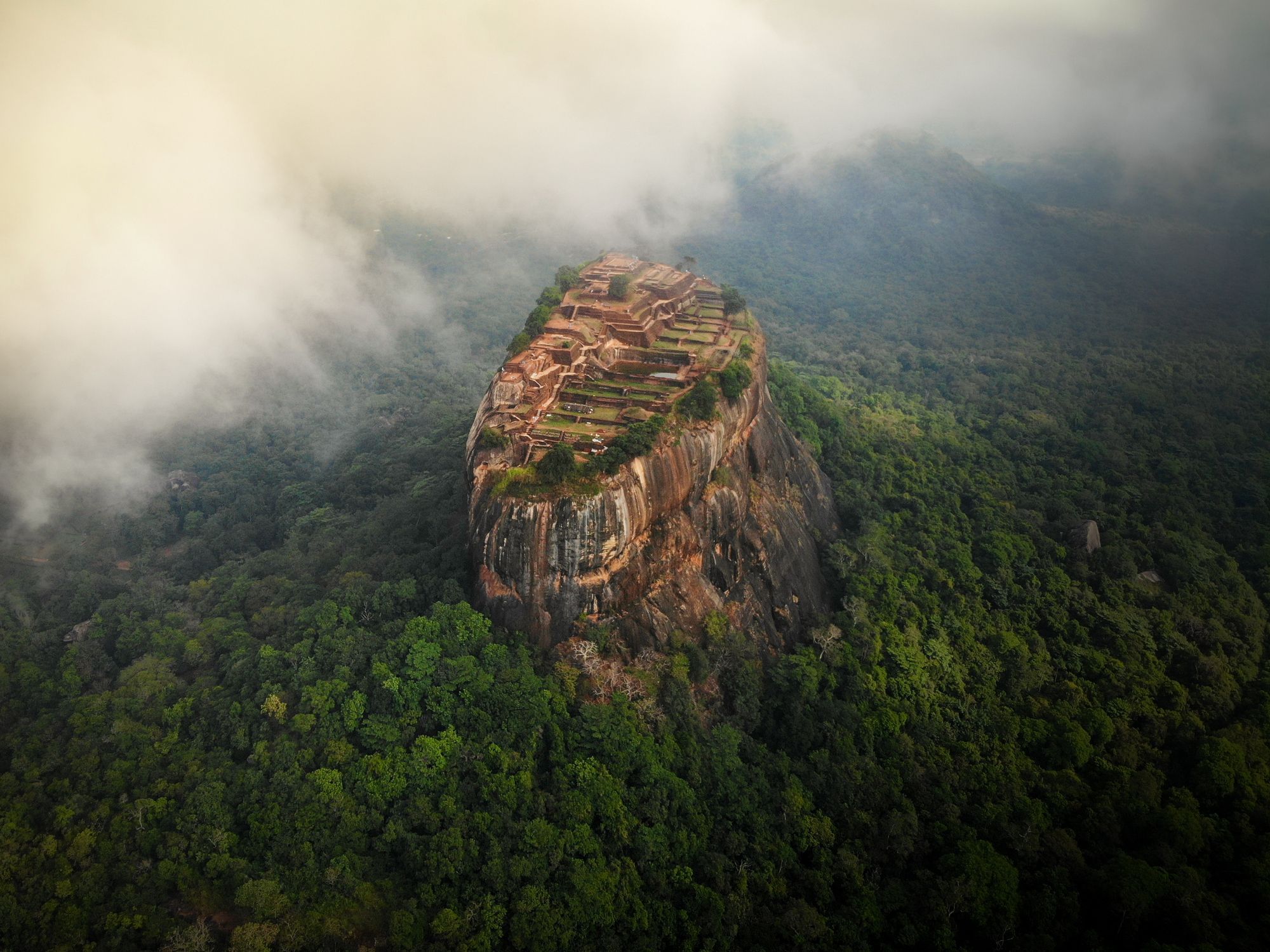 Birds eye view of the Sigiriya rock fortness in central Sri Lanka.