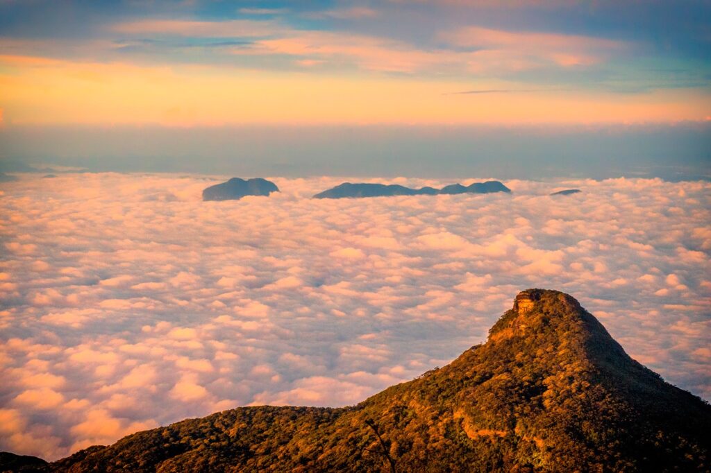 Aerial view of Adam's Peak at sunrise.