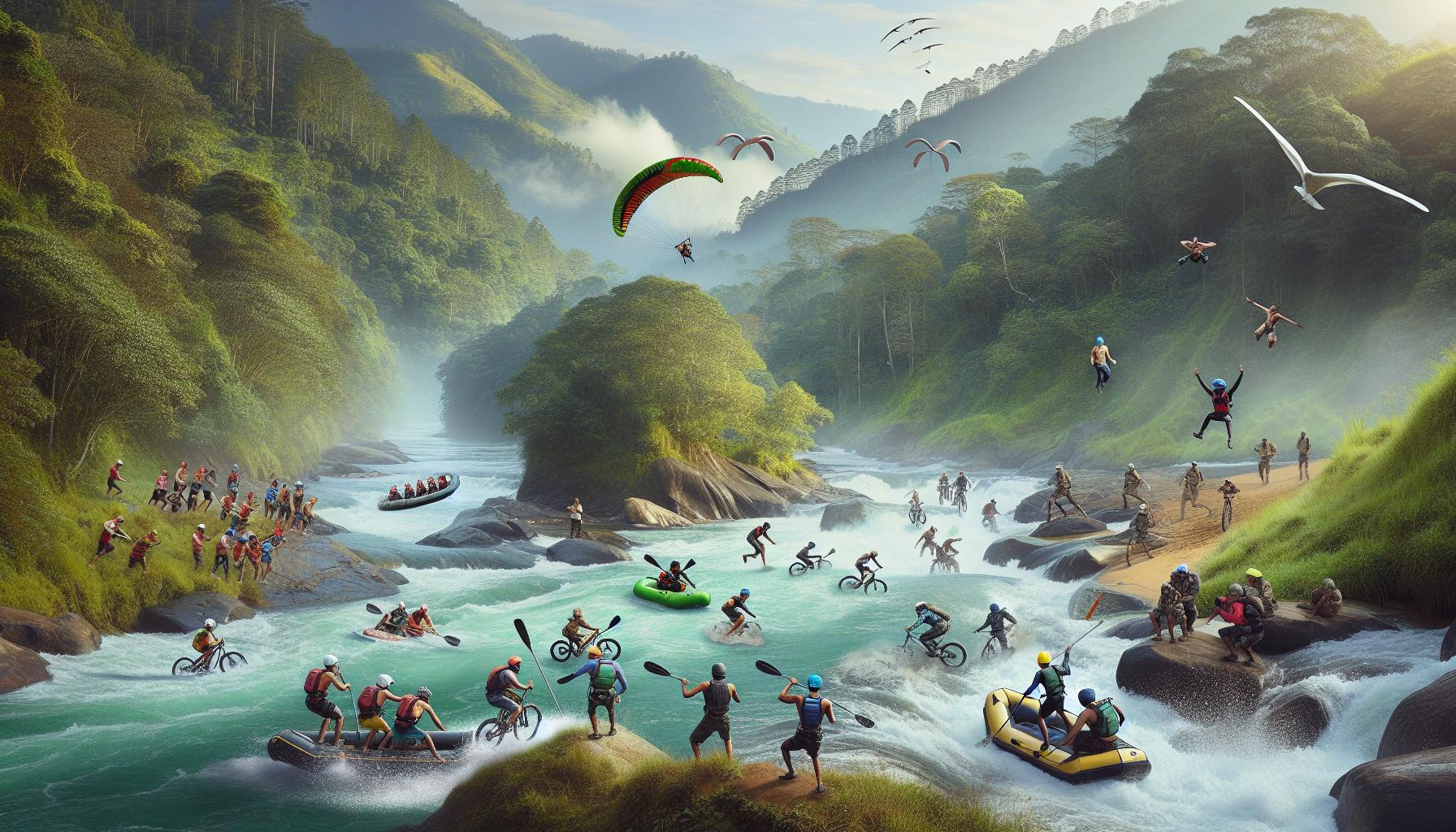 Adventure Sports in a Lush River Landscape