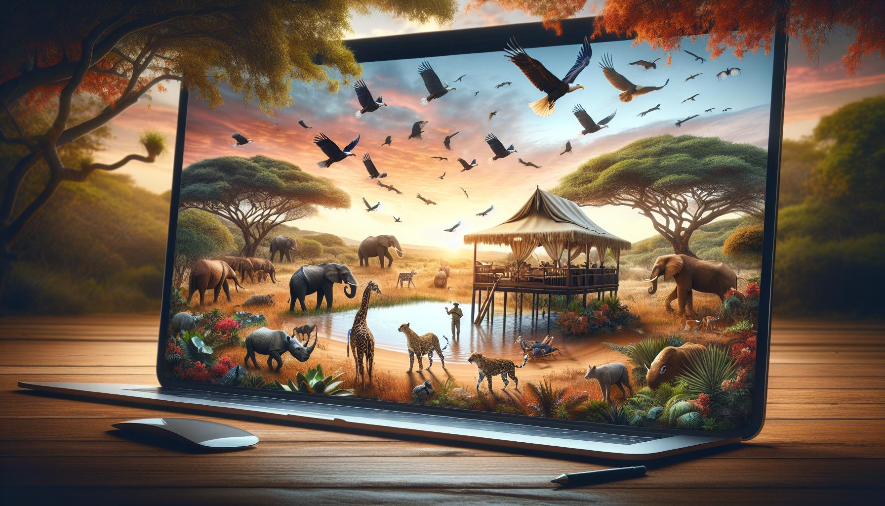 African Wildlife Scene on Laptop Screen