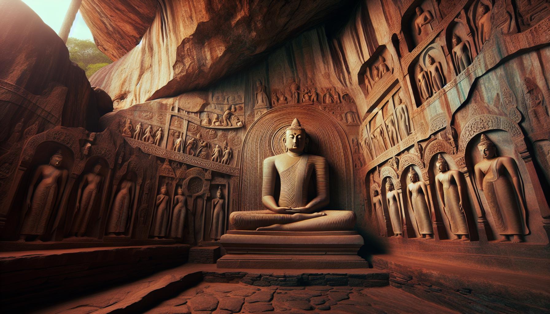 Ancient Buddhist Cave Temple with Intricate Statues and carvings