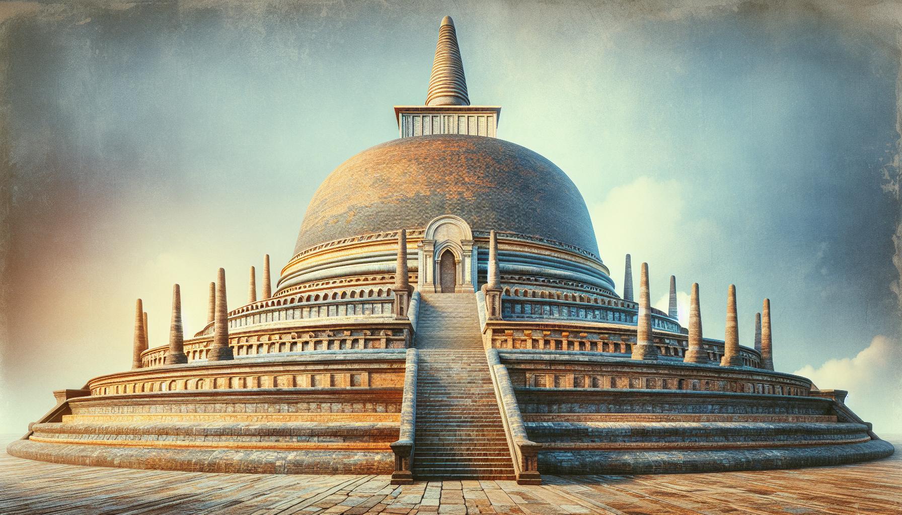 Buddhist Stupa Architecture with Steps and Spires