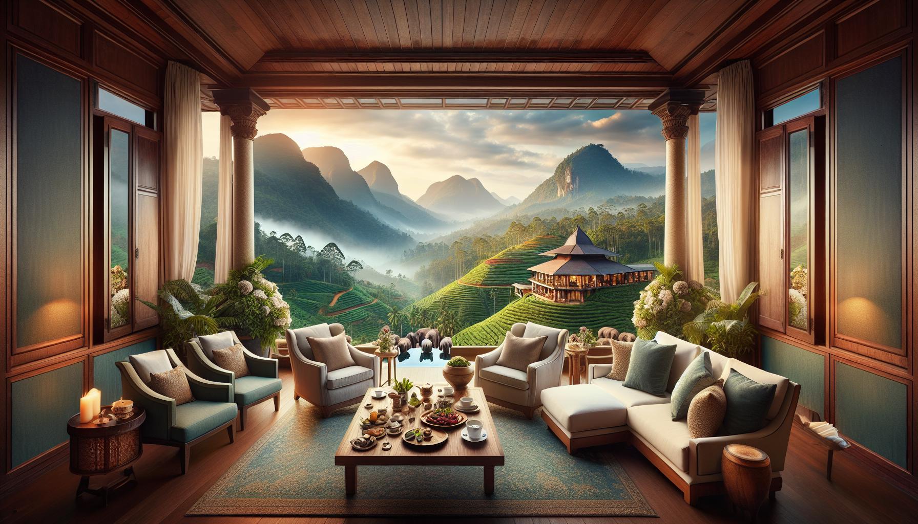 Luxurious Interior with Scenic Mountain View and Gourmet Delights