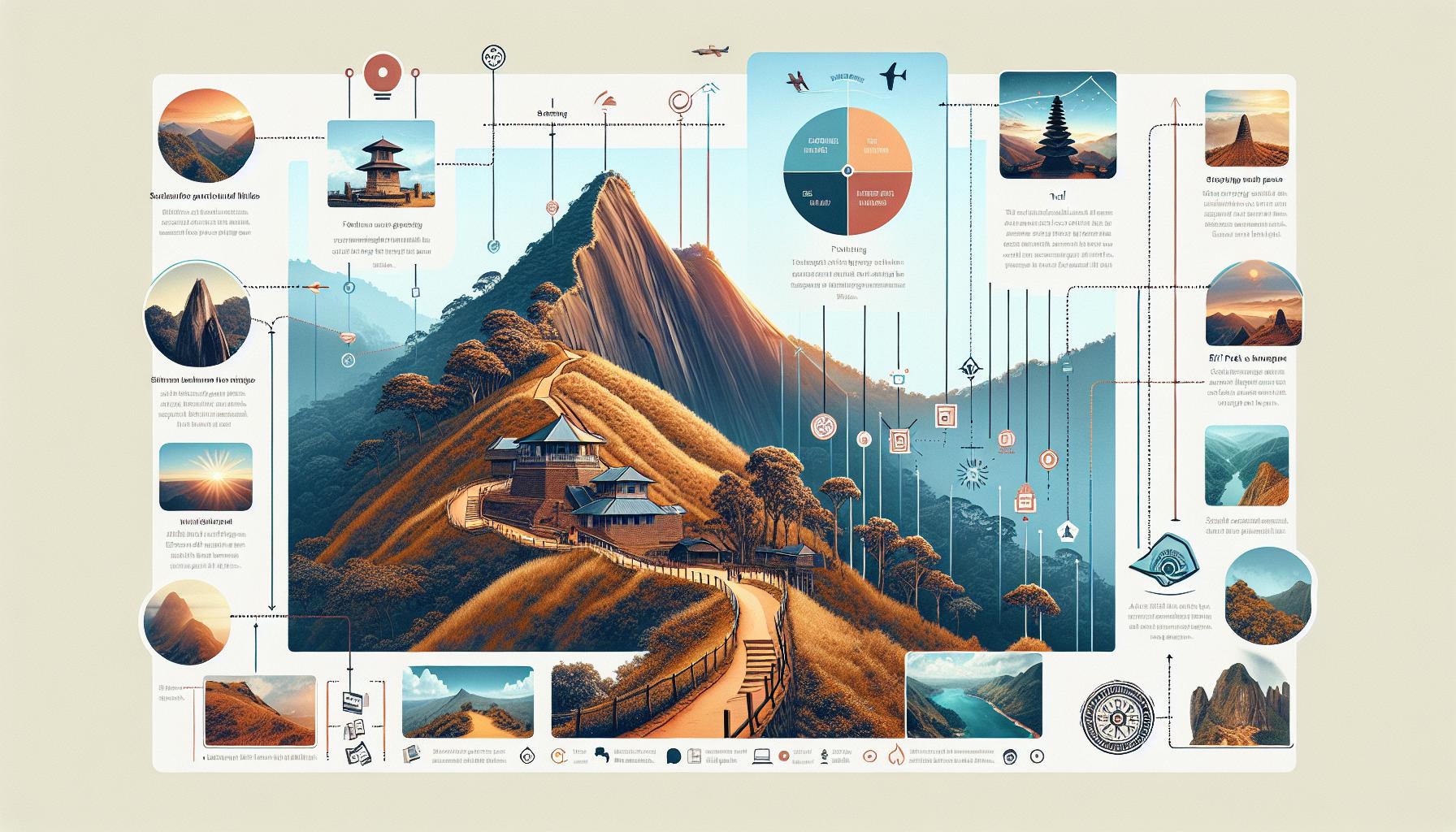 Mountain Landscape Infographic with Sustainable Practices and Visual Elements