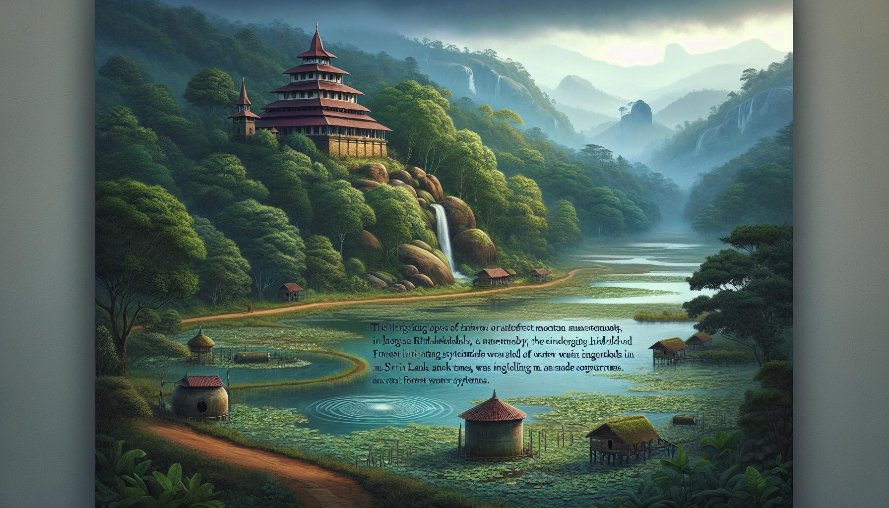 Serene Mountain Landscape with Waterfalls and Traditional Structures