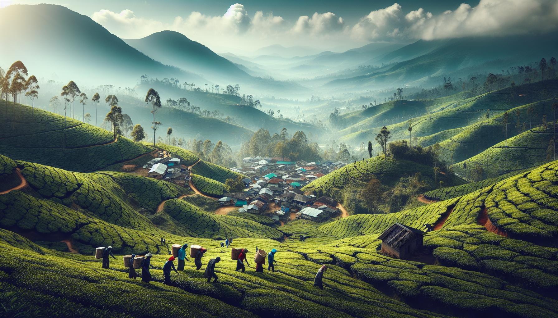 Tea Plantation Workers in Lush Green Hills