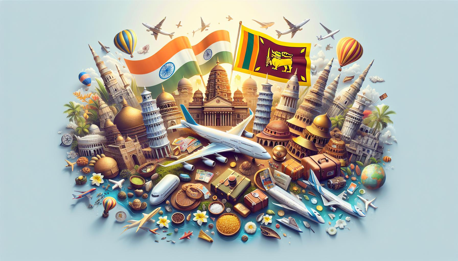 Cultural Landmarks and Travel Elements Representing India and Sri Lanka