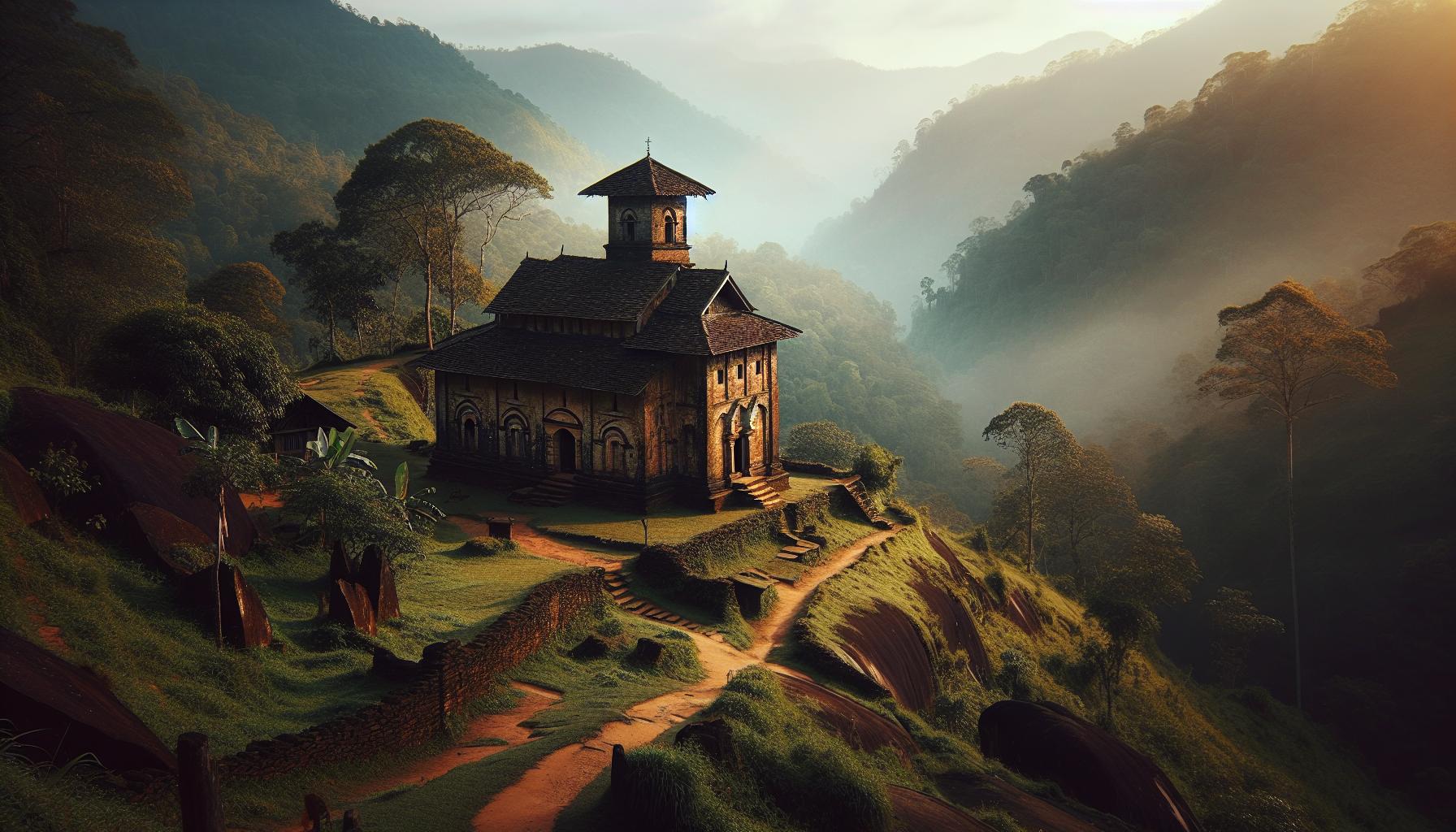 Misty Mountain Landscape with Church in the Valley