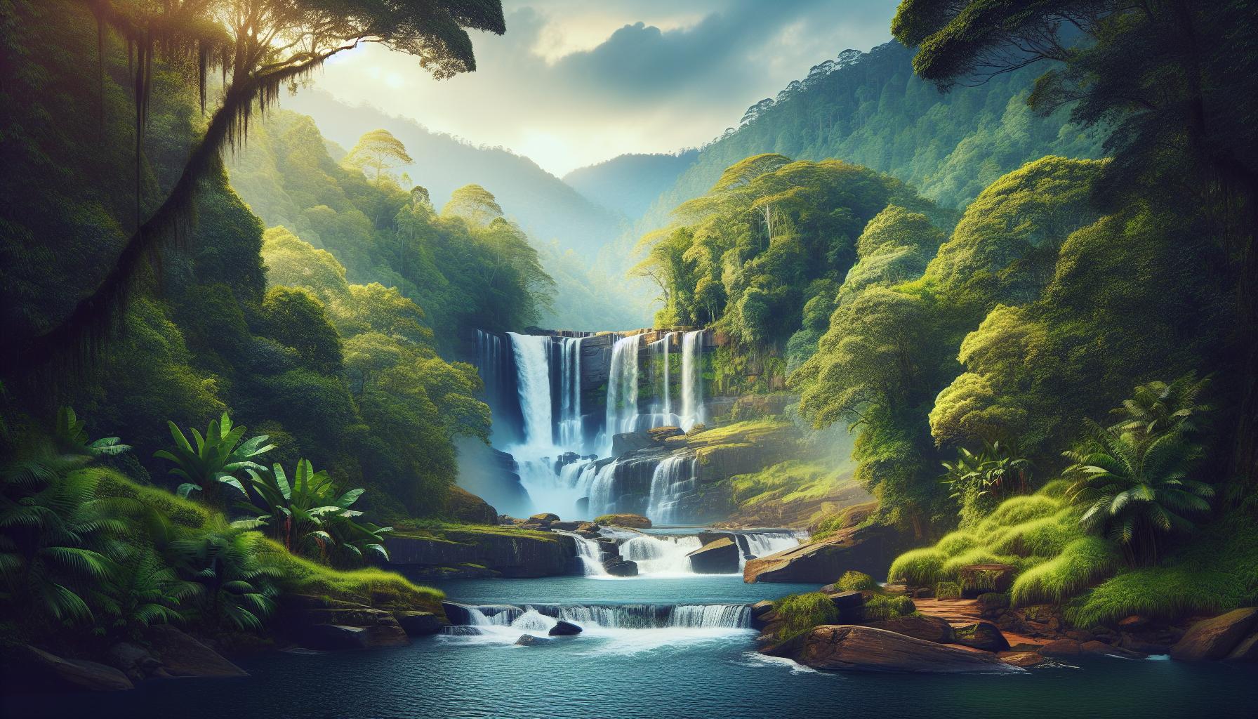 Serene-Waterfall-In-Lush-Green-Forest-Setting