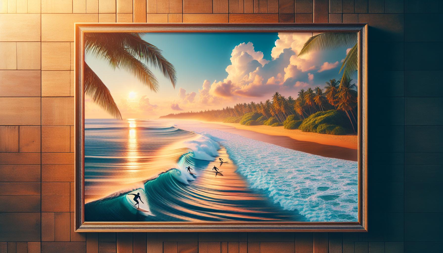 Sunset Surfing Scene in Framed Artwork