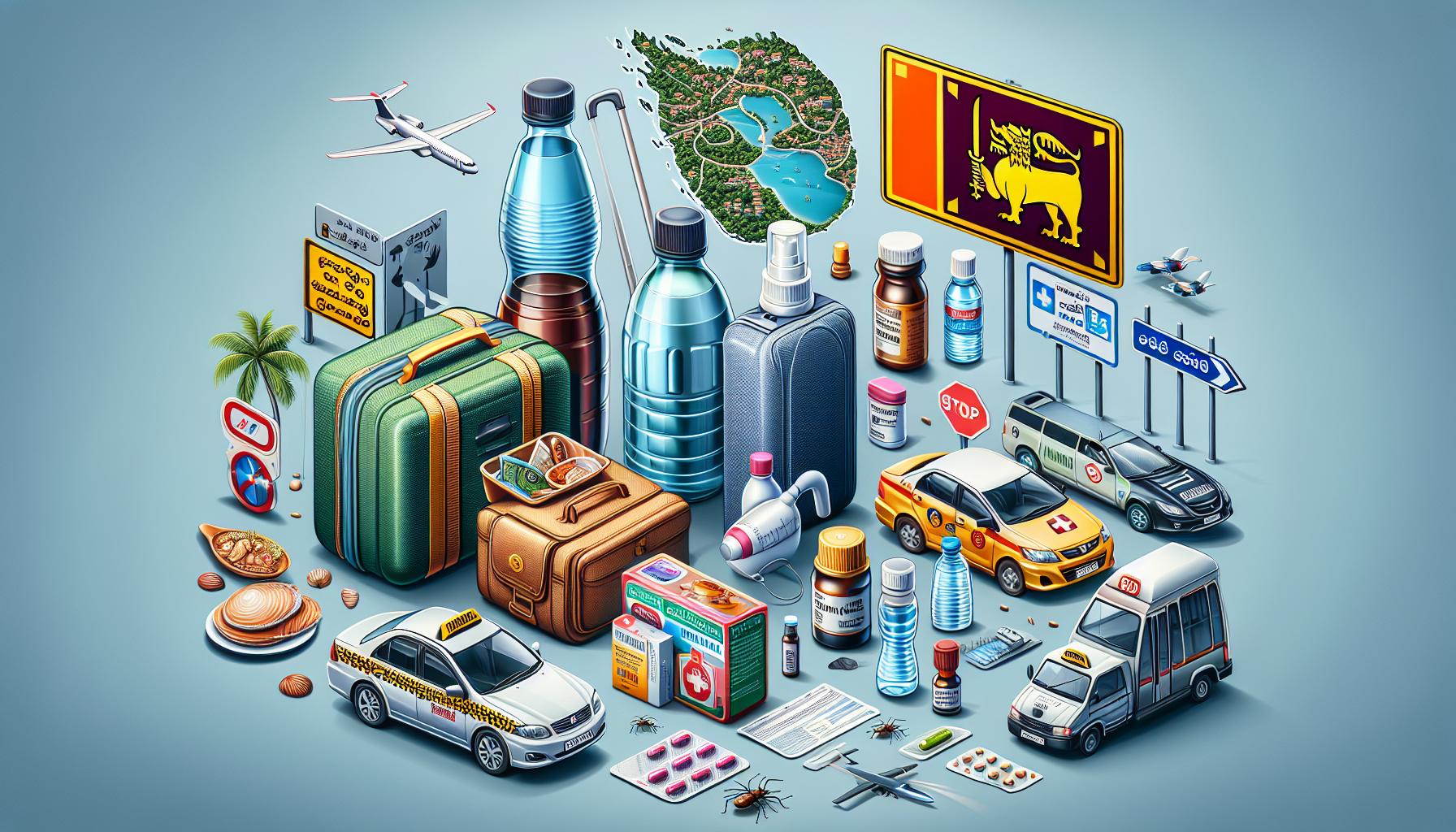 Travel Essentials and Signage Illustrating Sri Lanka