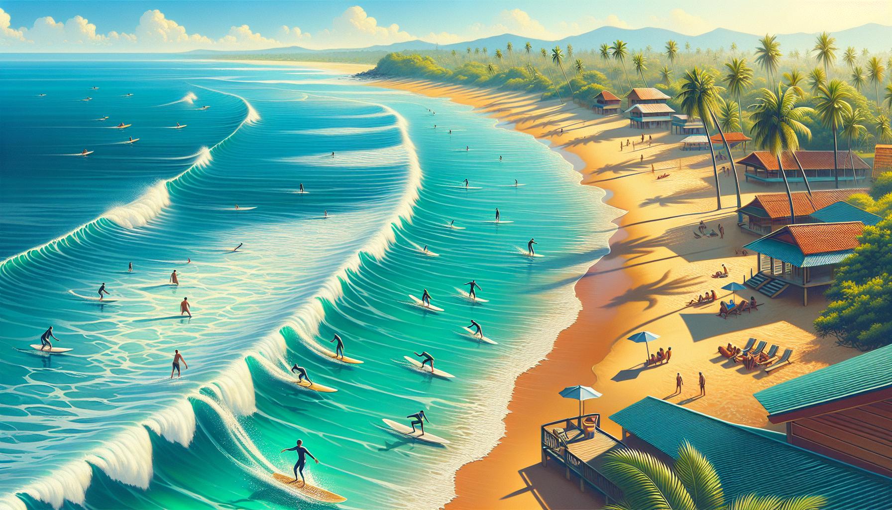 Vibrant Surfing Scene on Tropical Beach