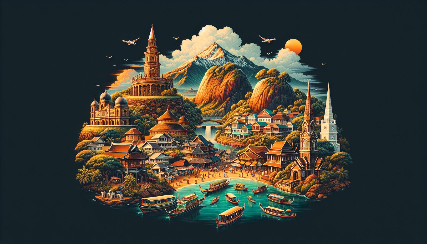 Vibrant-scenic-village-with-landmarks-and-mountains