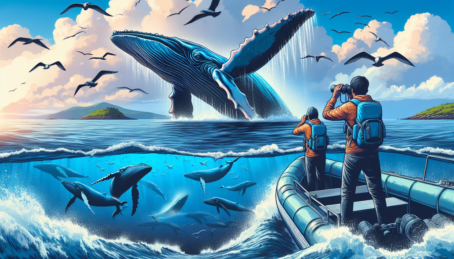 Whale Watching Adventure in Vibrant Ocean Scene