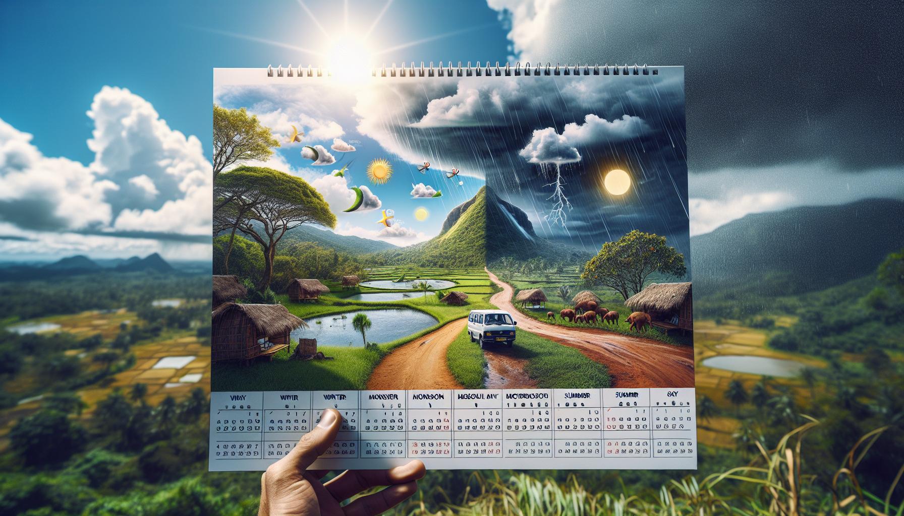 calendar of seasons with contrasting weather and landscapes